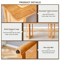 Country-Inspired Solid Wood Dining Table With Modern Rattan Design - Perfect For Dining Rooms, Living Rooms, And Offices