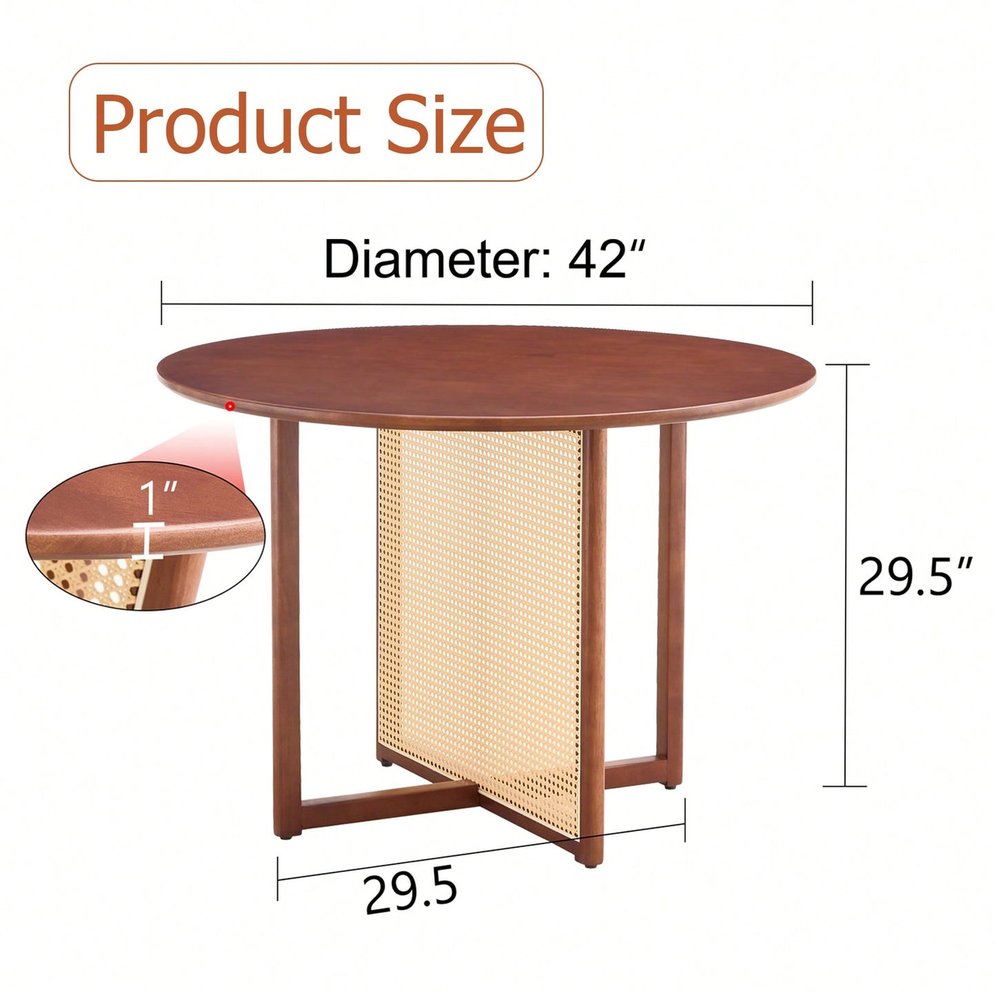 Charming Solid Wood Round Table With Modern Imitation Rattan Design - Perfect For Dining Room, Living Room, Or Office