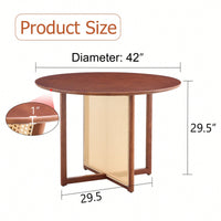 Charming Solid Wood Round Table With Modern Imitation Rattan Design - Perfect For Dining Room, Living Room, Or Office