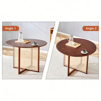 Charming Solid Wood Round Table With Modern Imitation Rattan Design - Perfect For Dining Room, Living Room, Or Office