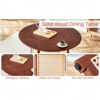Charming Solid Wood Round Table With Modern Imitation Rattan Design - Perfect For Dining Room, Living Room, Or Office