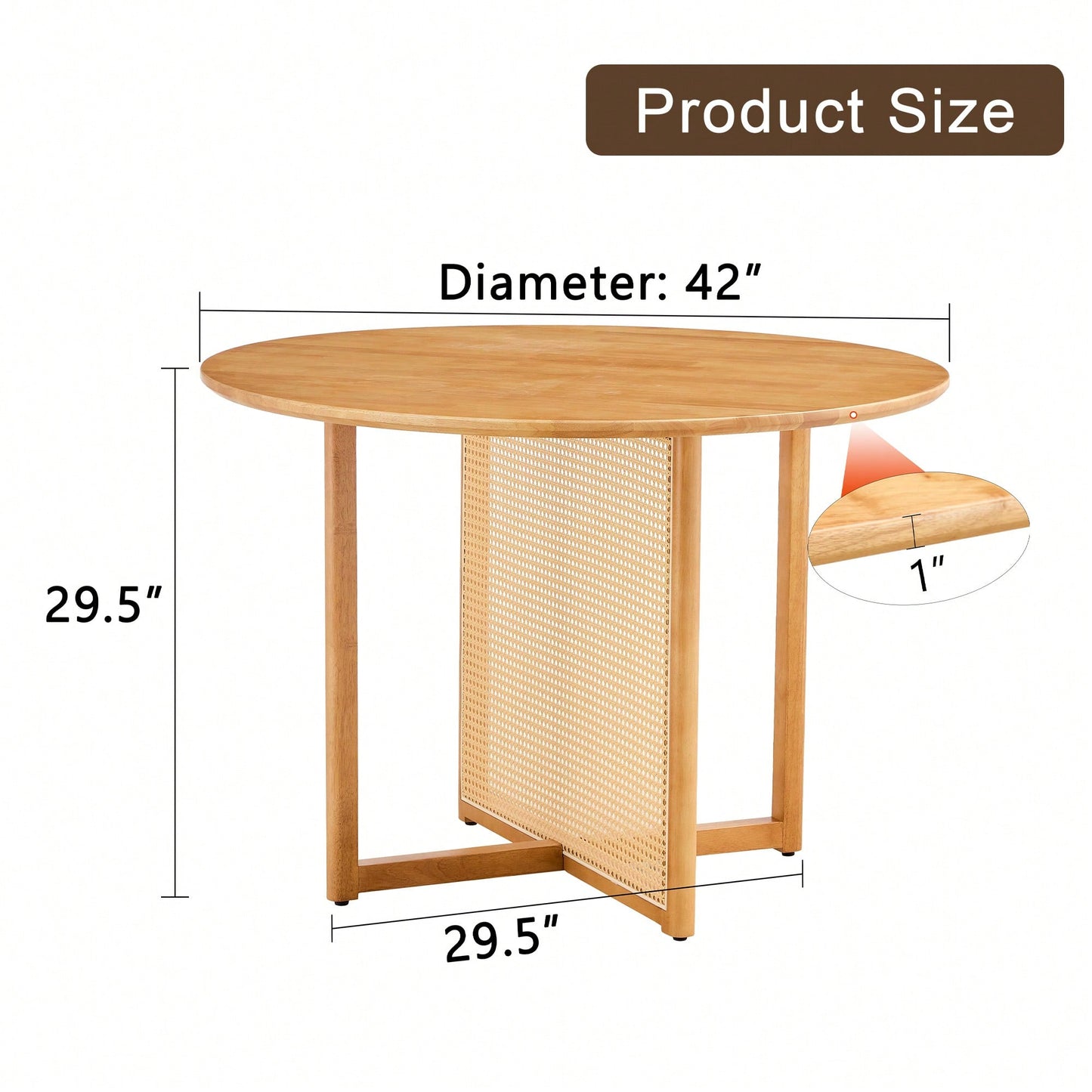 Charming Solid Wood Round Table With Modern Imitation Rattan Design - Perfect For Dining Room, Living Room, Or Office