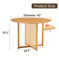 Charming Solid Wood Round Table With Modern Imitation Rattan Design - Perfect For Dining Room, Living Room, Or Office