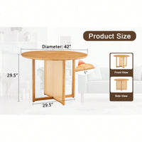 Charming Solid Wood Round Table With Modern Imitation Rattan Design - Perfect For Dining Room, Living Room, Or Office