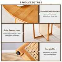 Charming Solid Wood Round Table With Modern Imitation Rattan Design - Perfect For Dining Room, Living Room, Or Office