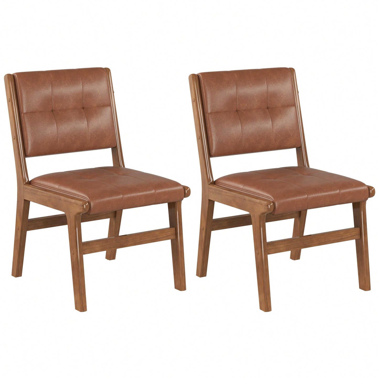 Stylish PU Dining Chairs Set Of 2 With Wooden Legs – No Armrest, Perfect For Kitchen, Dining Room, Living Room, And Bedroom