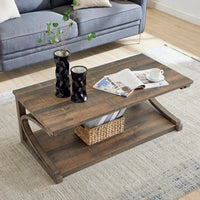 Unique 48-Inch Solid Wood Modern Coffee Table With Storage - Special Shape Center Table For Living Room, Kitchen, And Apartment Dining