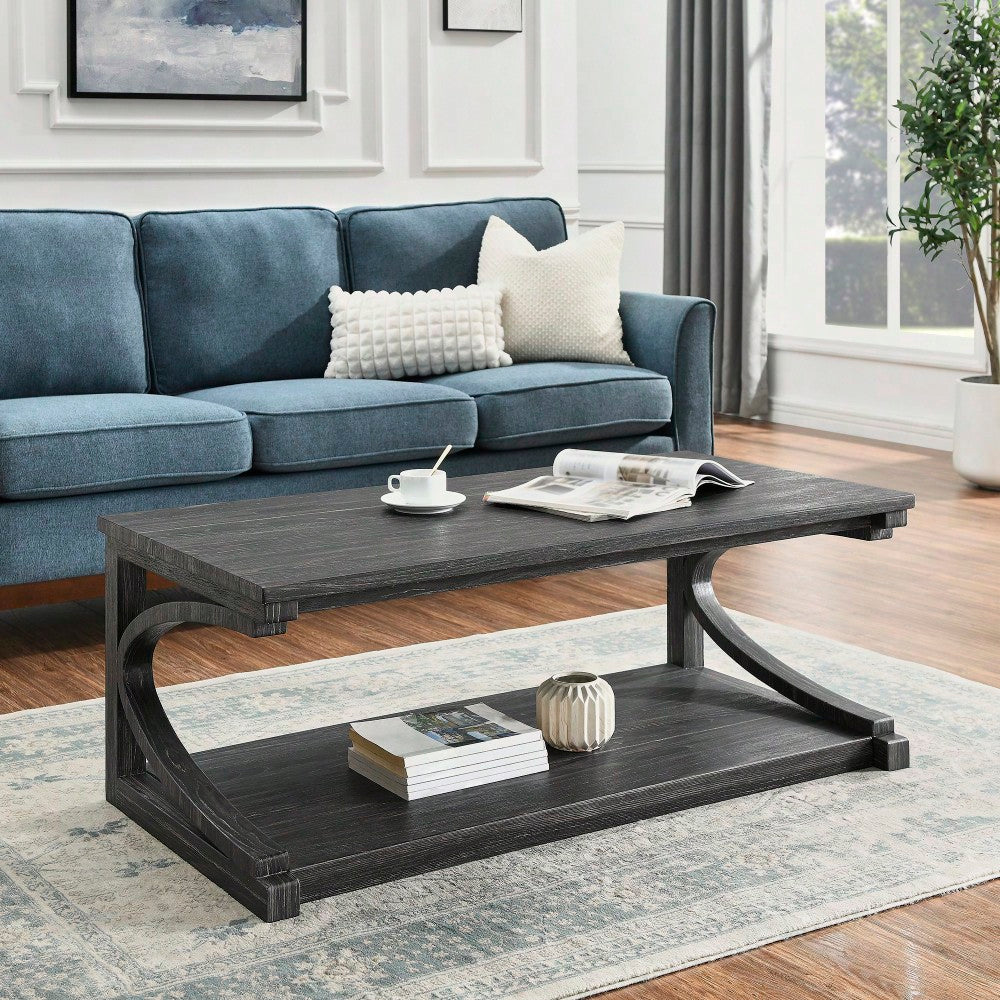 Unique 48-Inch Solid Wood Modern Coffee Table With Storage - Special Shape Center Table For Living Room, Kitchen, And Apartment Dining