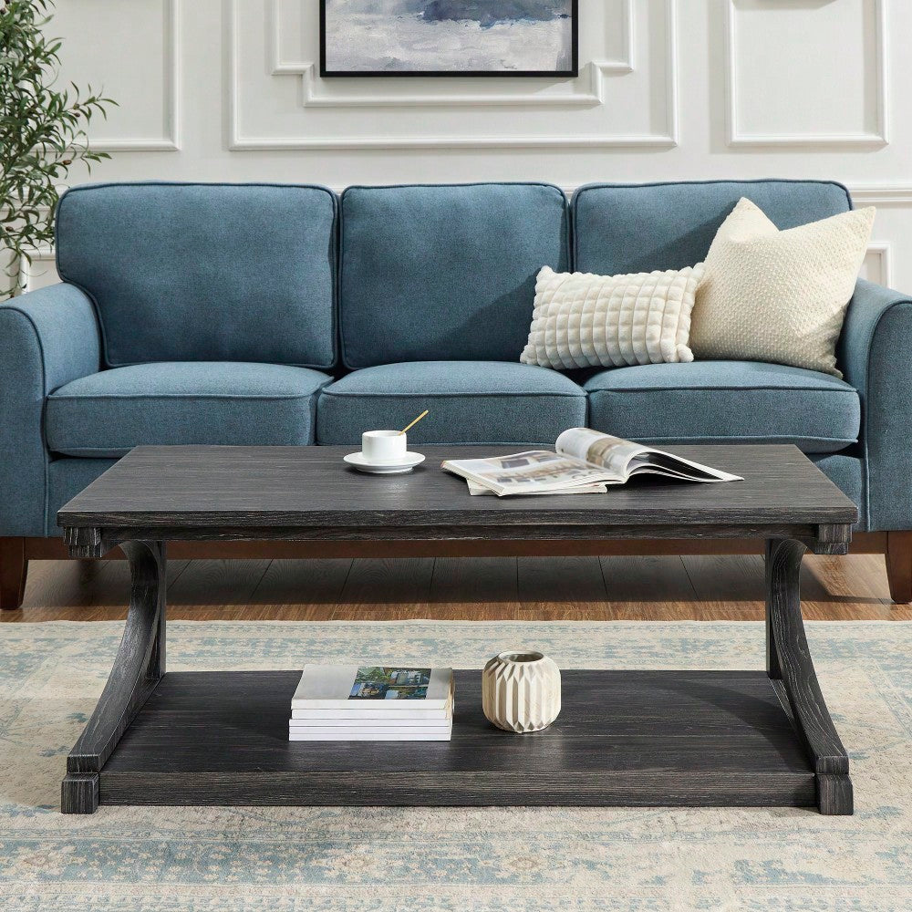 Unique 48-Inch Solid Wood Modern Coffee Table With Storage - Special Shape Center Table For Living Room, Kitchen, And Apartment Dining