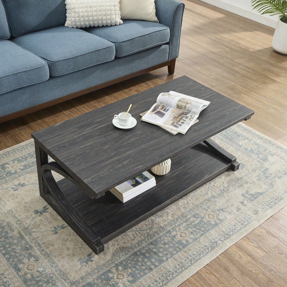 Unique 48-Inch Solid Wood Modern Coffee Table With Storage - Special Shape Center Table For Living Room, Kitchen, And Apartment Dining