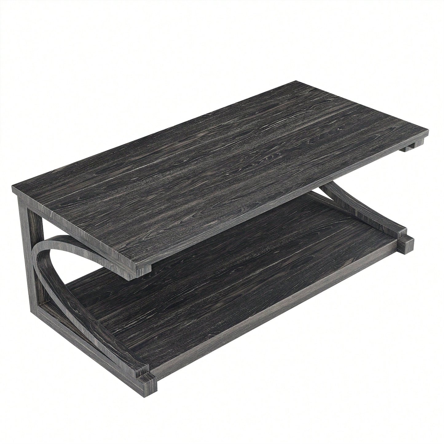 Unique 48-Inch Solid Wood Modern Coffee Table With Storage - Special Shape Center Table For Living Room, Kitchen, And Apartment Dining