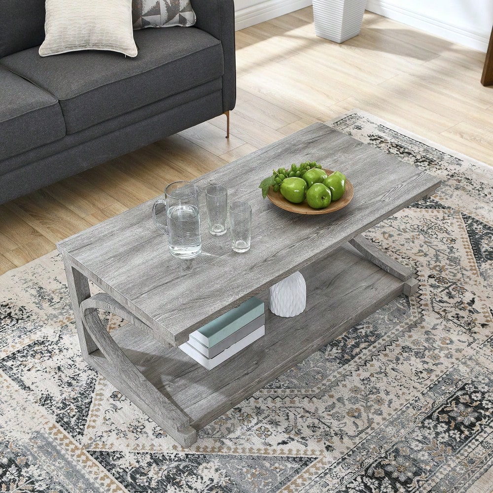 Unique 48-Inch Solid Wood Modern Coffee Table With Storage - Special Shape Center Table For Living Room, Kitchen, And Apartment Dining