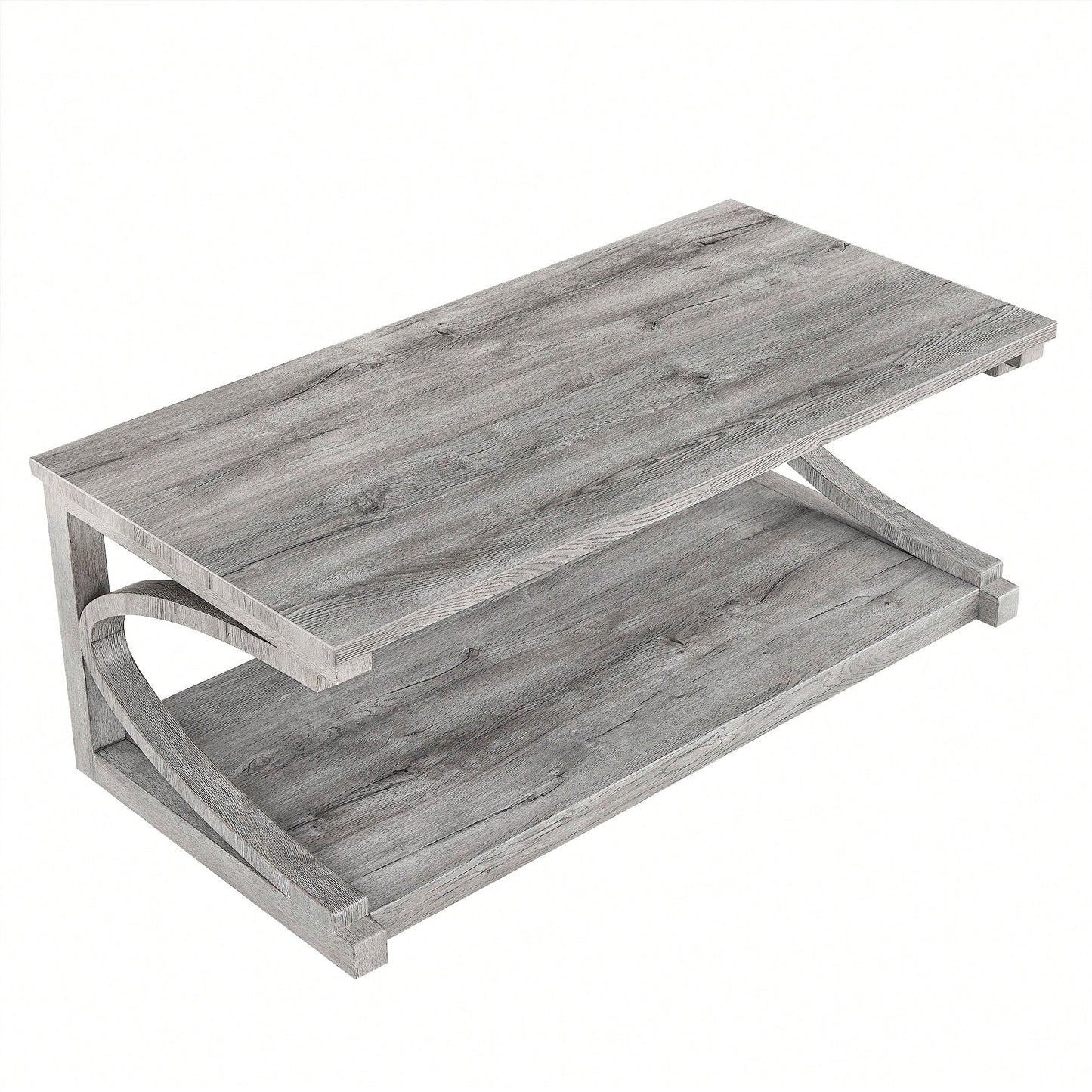Unique 48-Inch Solid Wood Modern Coffee Table With Storage - Special Shape Center Table For Living Room, Kitchen, And Apartment Dining