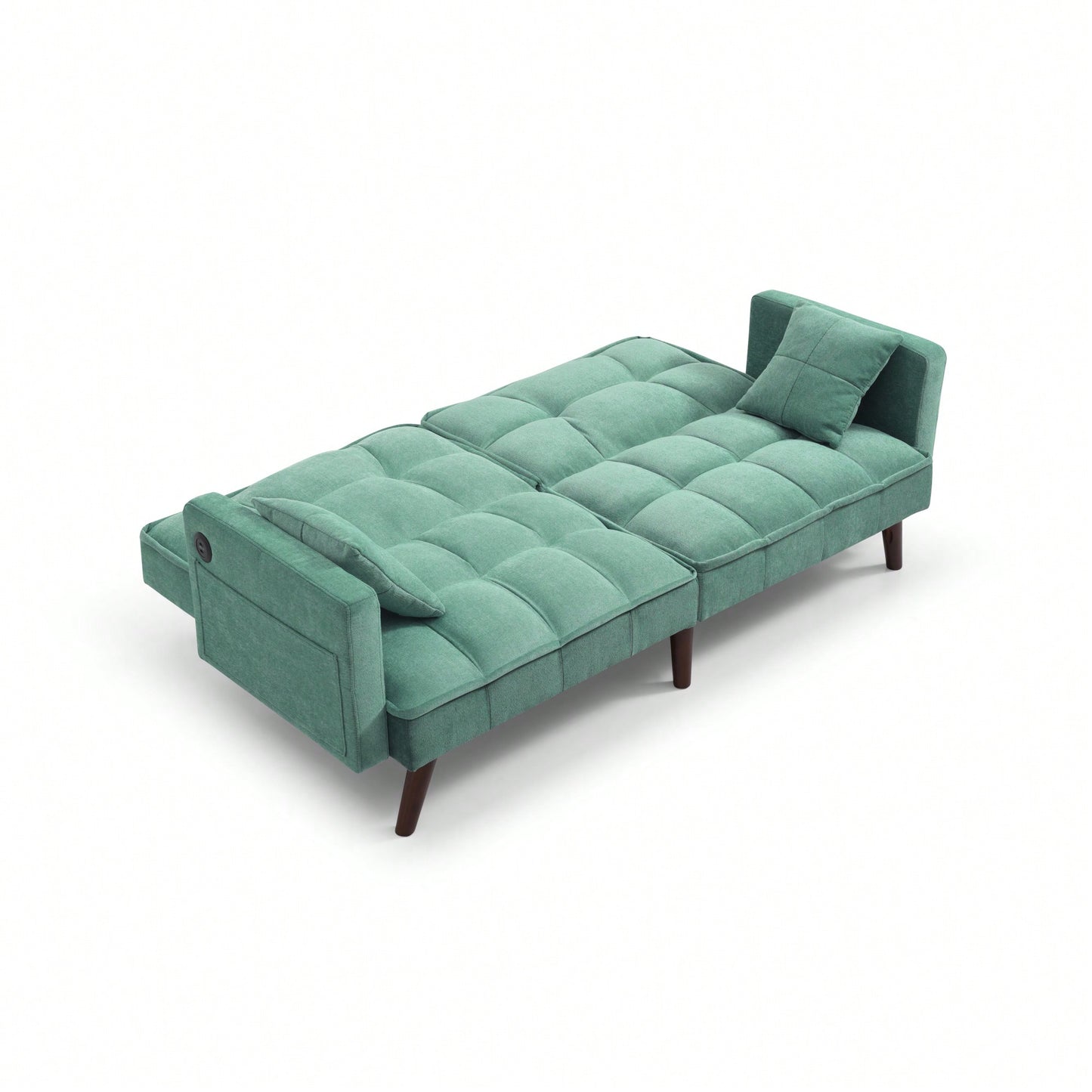 Stylish Green Chenille Sofa Bed with USB Charging Port for Living Room Bedroom Office Spaces