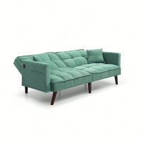 Stylish Green Chenille Sofa Bed with USB Charging Port for Living Room Bedroom Office Spaces