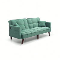 Stylish Green Chenille Sofa Bed with USB Charging Port for Living Room Bedroom Office Spaces