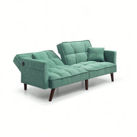 Stylish Green Chenille Sofa Bed with USB Charging Port for Living Room Bedroom Office Spaces