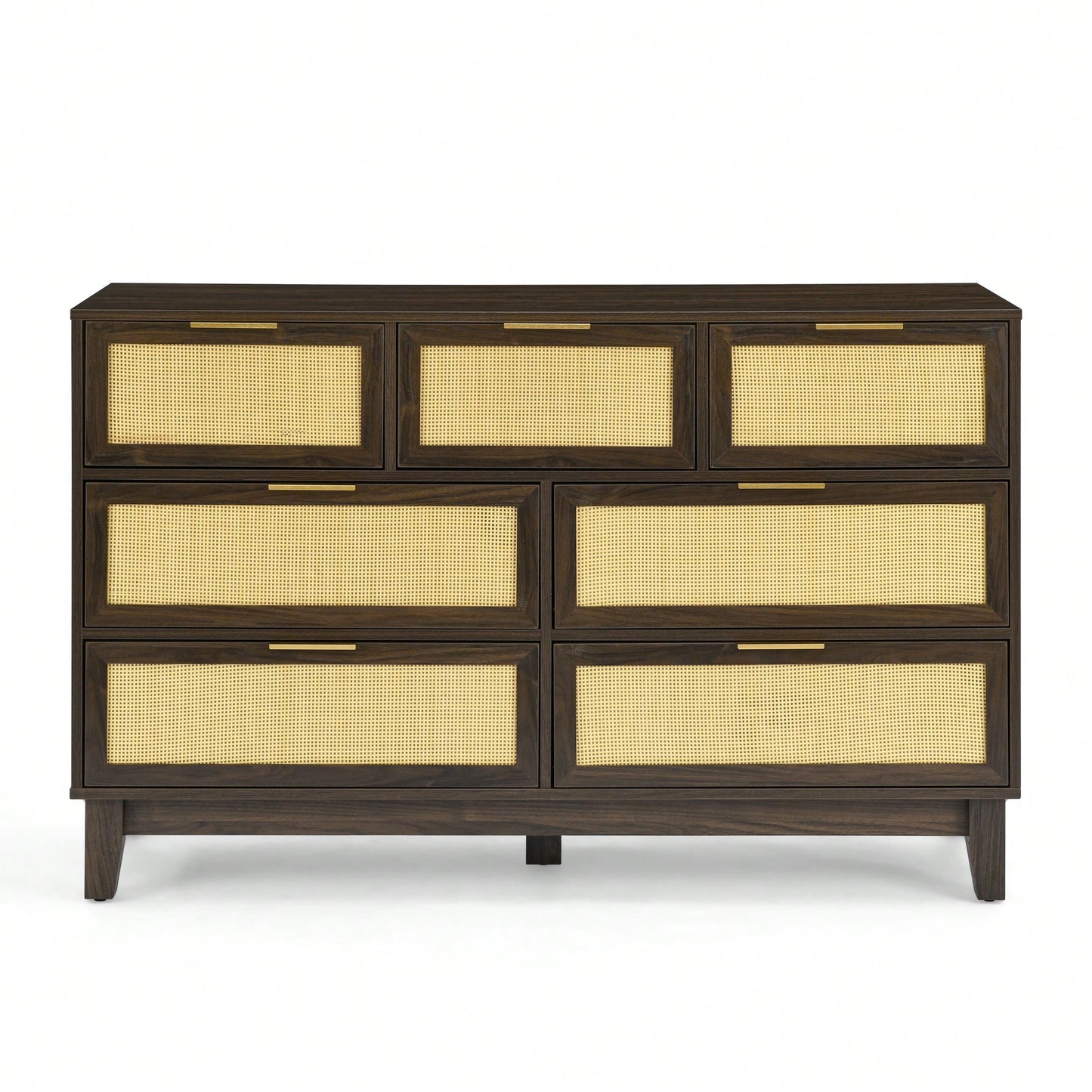 Modern 7-Drawer Rattan Dresser - Stylish Wooden Chest For Spacious Bedroom, Hallway, Or Living Room Storage