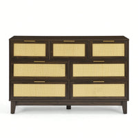 Modern 7-Drawer Rattan Dresser - Stylish Wooden Chest For Spacious Bedroom, Hallway, Or Living Room Storage