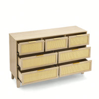 Modern 7-Drawer Rattan Dresser - Stylish Wooden Chest For Spacious Bedroom, Hallway, Or Living Room Storage