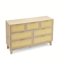 Modern 7-Drawer Rattan Dresser - Stylish Wooden Chest For Spacious Bedroom, Hallway, Or Living Room Storage