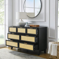 Modern 7-Drawer Rattan Dresser - Stylish Wooden Chest For Spacious Bedroom, Hallway, Or Living Room Storage