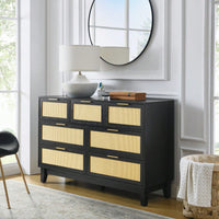 Modern 7-Drawer Rattan Dresser - Stylish Wooden Chest For Spacious Bedroom, Hallway, Or Living Room Storage