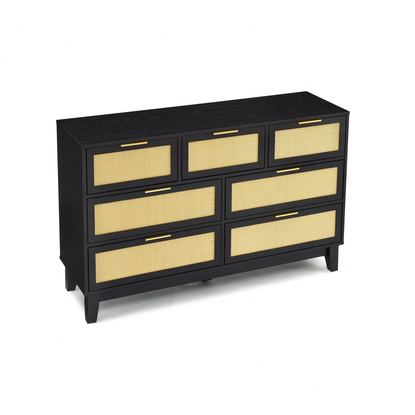 Modern 7-Drawer Rattan Dresser - Stylish Wooden Chest For Spacious Bedroom, Hallway, Or Living Room Storage