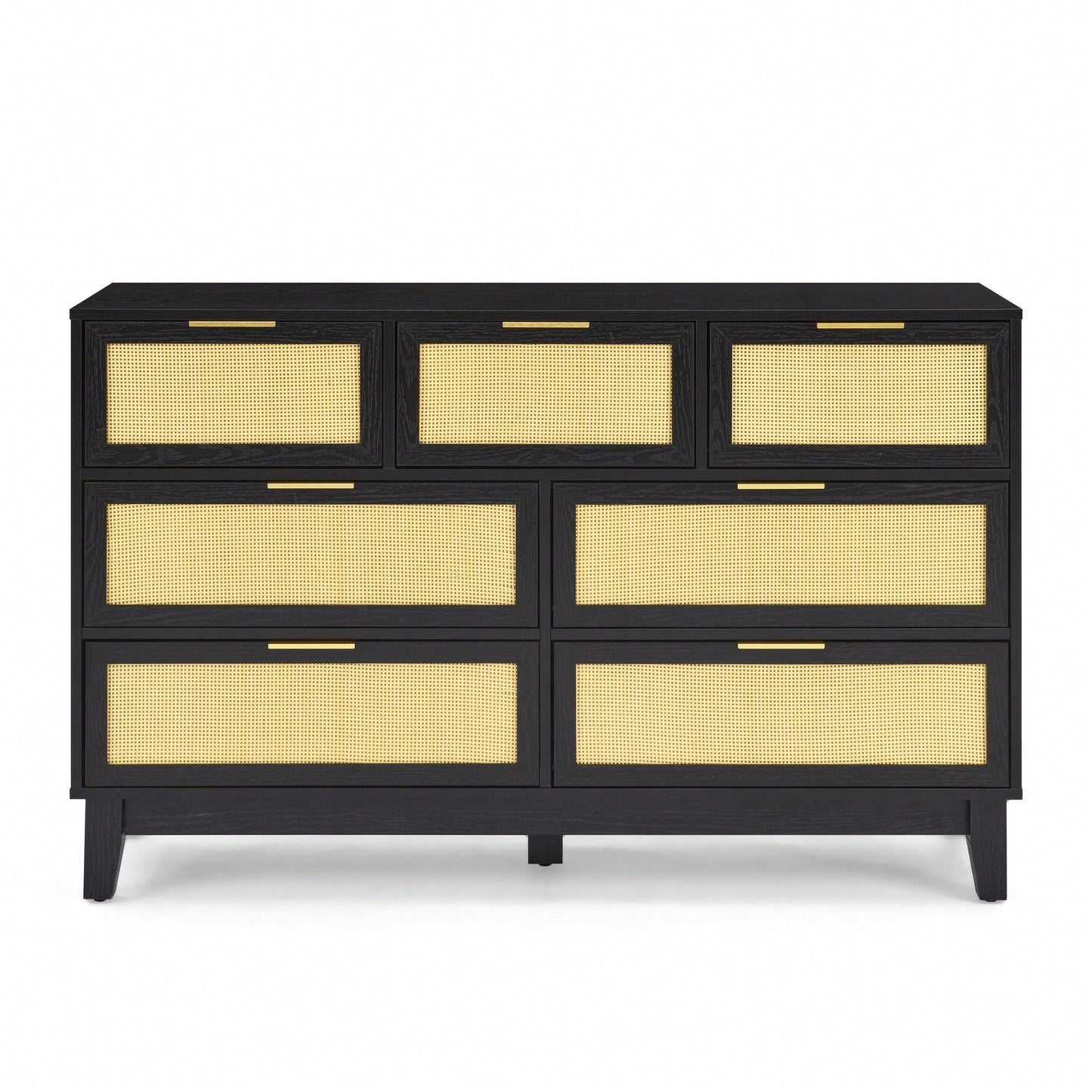 Modern 7-Drawer Rattan Dresser - Stylish Wooden Chest For Spacious Bedroom, Hallway, Or Living Room Storage