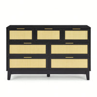 Modern 7-Drawer Rattan Dresser - Stylish Wooden Chest For Spacious Bedroom, Hallway, Or Living Room Storage