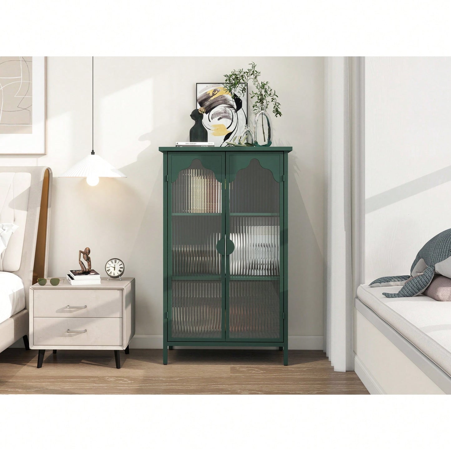 Versatile 2-Door Metal Storage Cabinet with Glass Doors for Dining Room Living Room or Bedroom