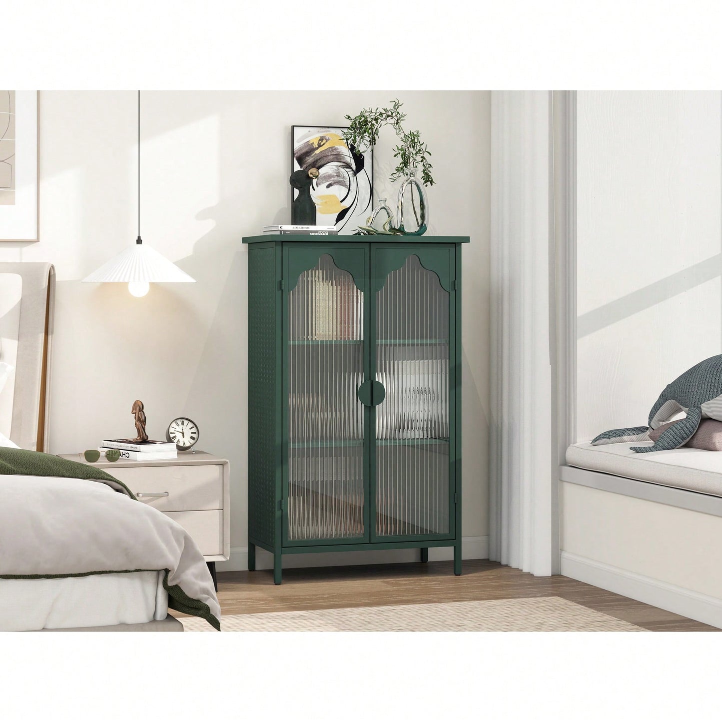 Versatile 2-Door Metal Storage Cabinet with Glass Doors for Dining Room Living Room or Bedroom