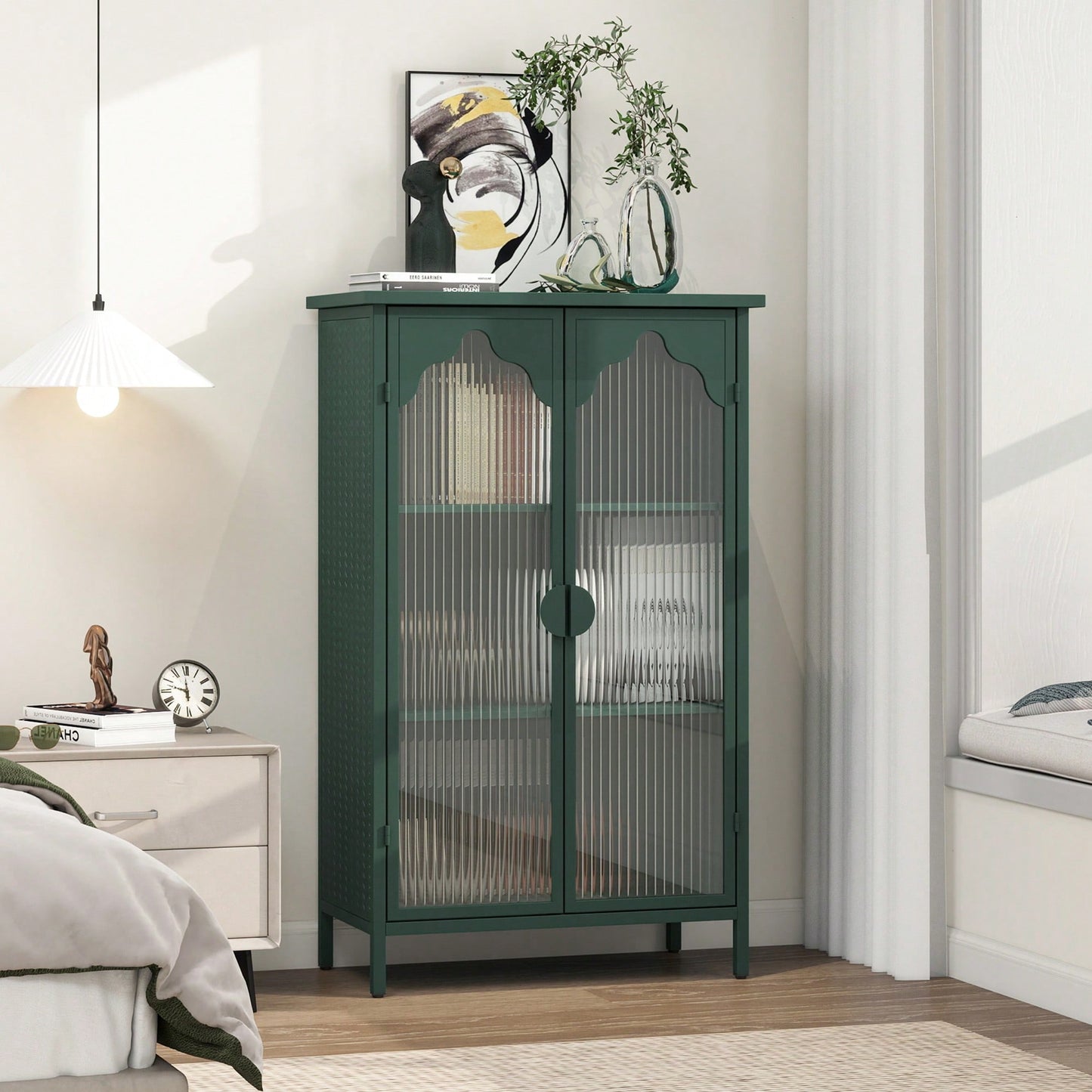 Versatile 2-Door Metal Storage Cabinet with Glass Doors for Dining Room Living Room or Bedroom