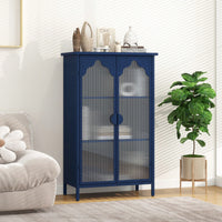 Versatile 2-Door Metal Storage Cabinet with Glass Doors for Dining Room Living Room or Bedroom