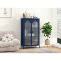 Versatile 2-Door Metal Storage Cabinet with Glass Doors for Dining Room Living Room or Bedroom