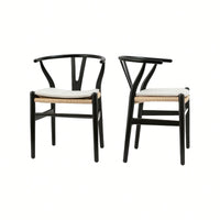 Solid Wood Weave Dining Chairs - Set Of 2 Armchairs For Stylish Dining Room Decor, Fully Assembled