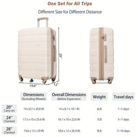 Expandable 3-Piece Hardshell Luggage Set - Lightweight Durable Suitcases With Spinner Wheels & TSA Lock - Ivory & Brown - Perfect For Travel