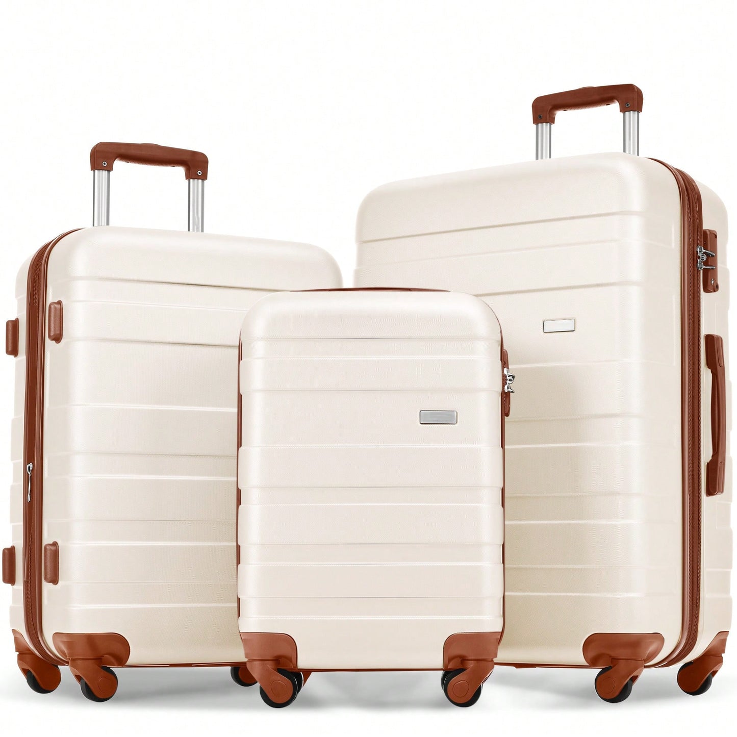 Expandable 3-Piece Hardshell Luggage Set - Lightweight Durable Suitcases With Spinner Wheels & TSA Lock - Ivory & Brown - Perfect For Travel