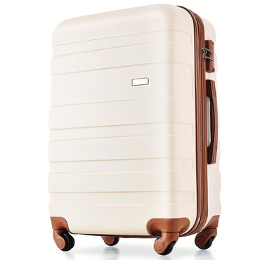 Expandable 3-Piece Hardshell Luggage Set - Lightweight Durable Suitcases With Spinner Wheels & TSA Lock - Ivory & Brown - Perfect For Travel