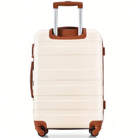 Expandable 3-Piece Hardshell Luggage Set - Lightweight Durable Suitcases With Spinner Wheels & TSA Lock - Ivory & Brown - Perfect For Travel