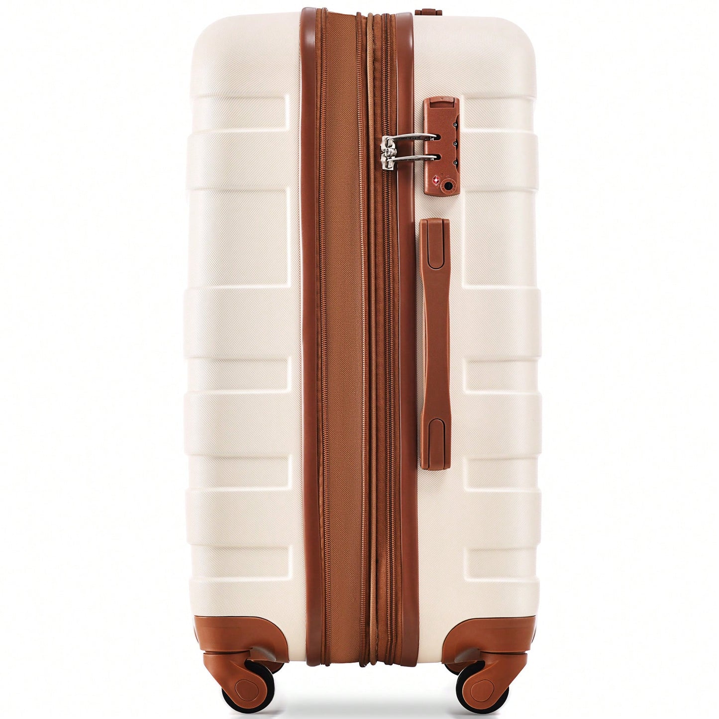 Expandable 3-Piece Hardshell Luggage Set - Lightweight Durable Suitcases With Spinner Wheels & TSA Lock - Ivory & Brown - Perfect For Travel