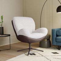 Navy Blue 360° Swivel Accent Chair Stylish Chenille Lounge Chair with Faux Leather Base Ideal for Small Spaces Living Room Bedroom Office