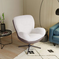 Navy Blue 360° Swivel Accent Chair Stylish Chenille Lounge Chair with Faux Leather Base Ideal for Small Spaces Living Room Bedroom Office