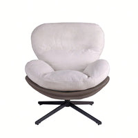 Navy Blue 360° Swivel Accent Chair Stylish Chenille Lounge Chair with Faux Leather Base Ideal for Small Spaces Living Room Bedroom Office
