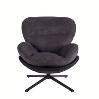 Navy Blue 360° Swivel Accent Chair Stylish Chenille Lounge Chair with Faux Leather Base Ideal for Small Spaces Living Room Bedroom Office