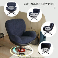Navy Blue 360° Swivel Accent Chair Stylish Chenille Lounge Chair with Faux Leather Base Ideal for Small Spaces Living Room Bedroom Office
