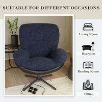 Navy Blue 360° Swivel Accent Chair Stylish Chenille Lounge Chair with Faux Leather Base Ideal for Small Spaces Living Room Bedroom Office