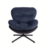 Navy Blue 360° Swivel Accent Chair Stylish Chenille Lounge Chair with Faux Leather Base Ideal for Small Spaces Living Room Bedroom Office