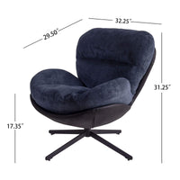 Navy Blue 360° Swivel Accent Chair Stylish Chenille Lounge Chair with Faux Leather Base Ideal for Small Spaces Living Room Bedroom Office