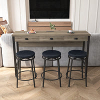 Modern 3-Drawer Dining Table Set with Power Outlets and Circular PU Stools for Kitchen or Bar in Brown Gray and Black